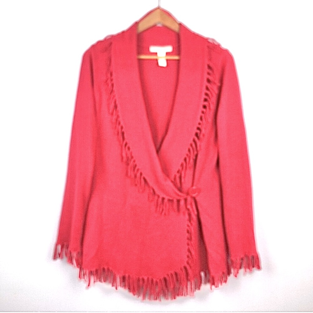 A. Giannetti Fringed Shawl Collar Wrap Cardigan, Size 1X